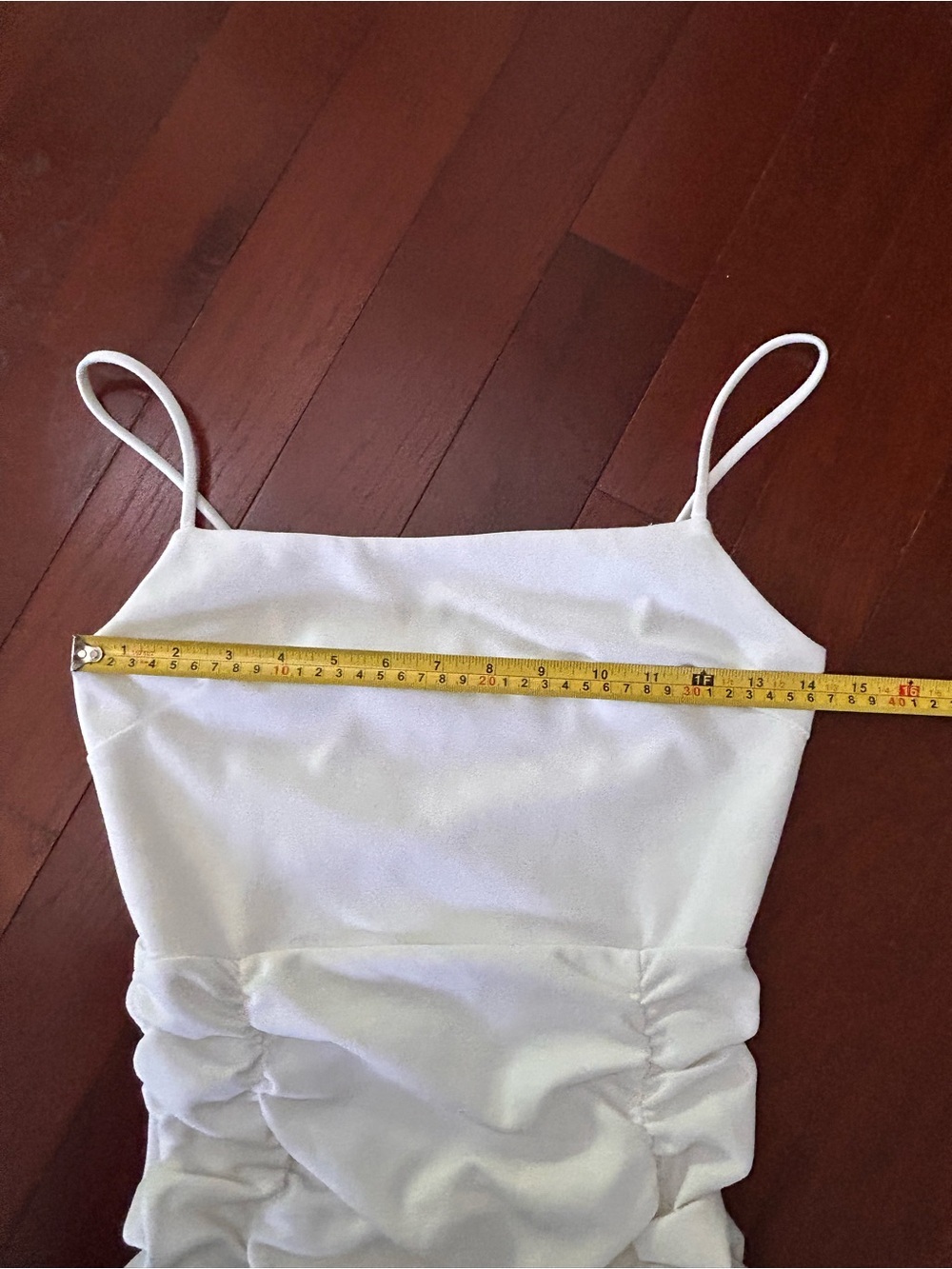 CEFIAN Ivory Ruched Ruffle-Hem Mini Dress Spaghetti Strap Cocktail/Going XS/S - Picture 3 of 6